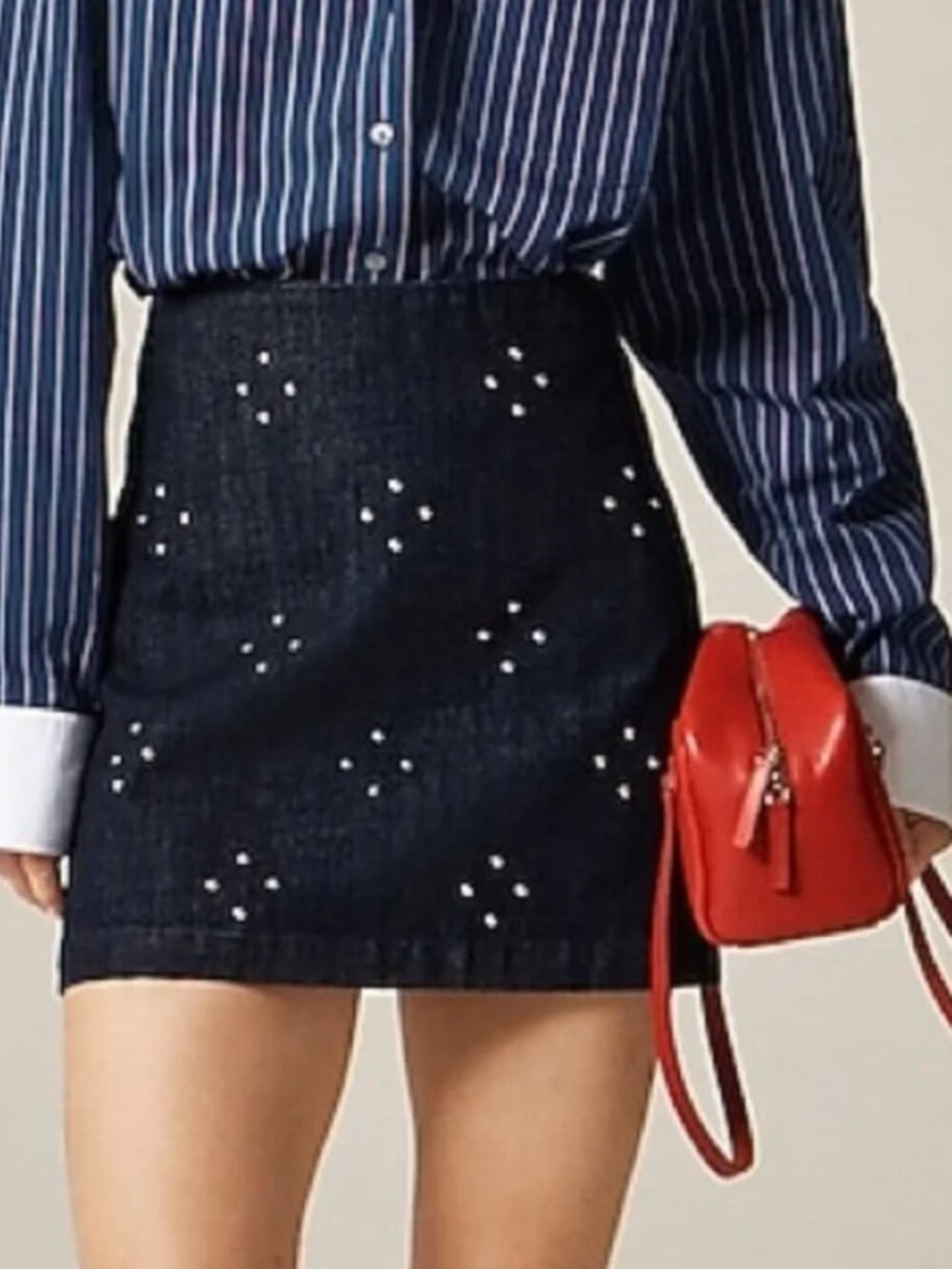 J.Crew Mini denim skirt with stud embellishments